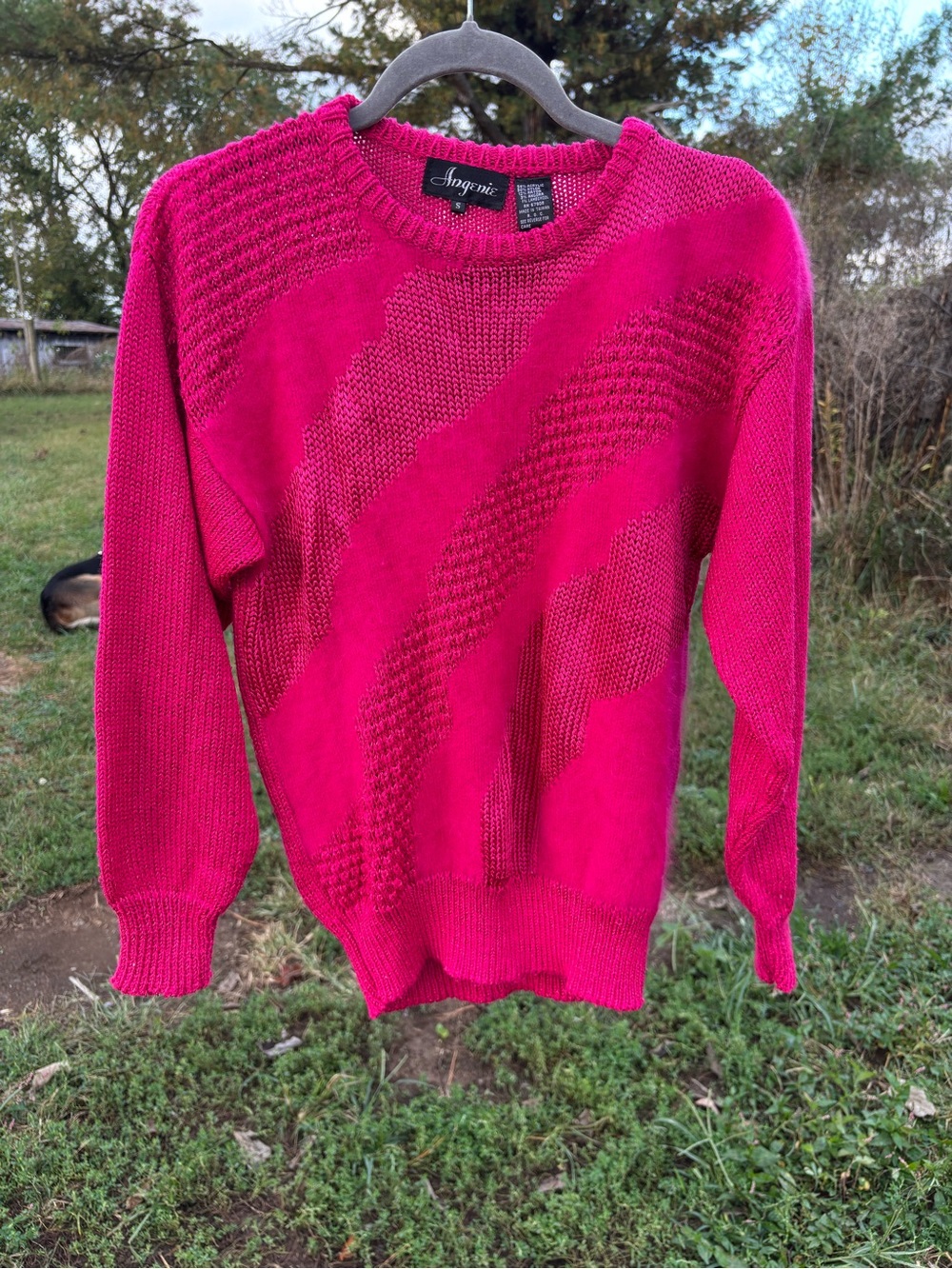 Hot Pink Textured Crewneck Sweater
